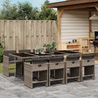  9 Piece Garden Dining Set with Cushions Grey Poly Rattan