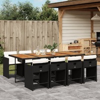  9 Piece Garden Dining Set with Cushions Black Poly Rattan