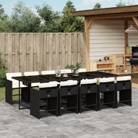  11 Piece Garden Dining Set with Cushions Black Poly Rattan