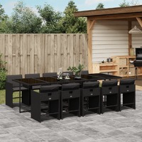  11 Piece Garden Dining Set with Cushions Black Poly Rattan