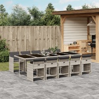  11 Piece Garden Dining Set with Cushions Light Grey Poly Rattan