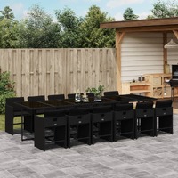  13 Piece Garden Dining Set with Cushions Black Poly Rattan