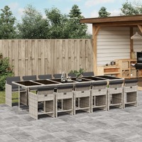  13 Piece Garden Dining Set with Cushions Light Grey Poly Rattan