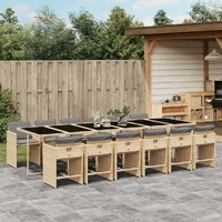  13 Piece Garden Dining Set with Cushions Mix Beige Poly Rattan