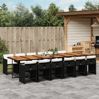  13 Piece Garden Dining Set with Cushions Black Poly Rattan
