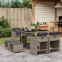  9 Piece Garden Dining Set with Cushions Grey Poly Rattan