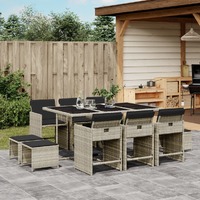  11 Piece Garden Dining Set with Cushions Light Grey Poly Rattan