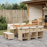  11 Piece Garden Dining Set with Cushions Beige Poly Rattan