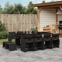  13 Piece Garden Dining Set with Cushions Black Poly Rattan