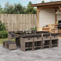  13 Piece Garden Dining Set with Cushions Grey Poly Rattan