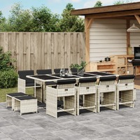  13 Piece Garden Dining Set with Cushions Light Grey Poly Rattan