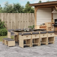  13 Piece Garden Dining Set with Cushions Mix Beige Poly Rattan