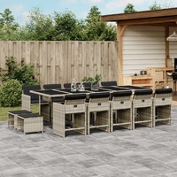  15 Piece Garden Dining Set with Cushions Light Grey Poly Rattan