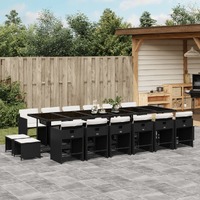  17 Piece Garden Dining Set with Cushions Black Poly Rattan
