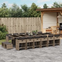  17 Piece Garden Dining Set with Cushions Grey Poly Rattan