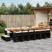  17 Piece Garden Dining Set with Cushions Black Poly Rattan