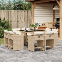  9 Piece Garden Dining Set with Cushions Beige Poly Rattan