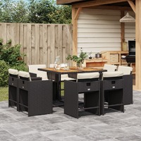  9 Piece Garden Dining Set with Cushions Black Poly Rattan