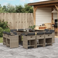  11 Piece Garden Dining Set with Cushions Grey Poly Rattan