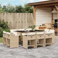  11 Piece Garden Dining Set with Cushions Beige Poly Rattan
