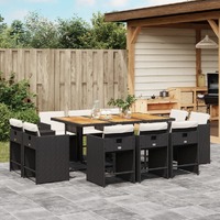  11 Piece Garden Dining Set with Cushions Black Poly Rattan
