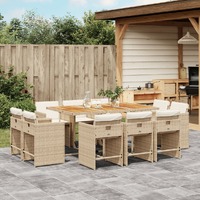  11 Piece Garden Dining Set with Cushions Beige Poly Rattan