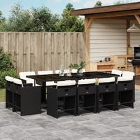  13 Piece Garden Dining Set with Cushions Black Poly Rattan