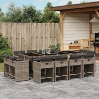  13 Piece Garden Dining Set with Cushions Grey Poly Rattan