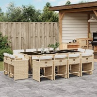  13 Piece Garden Dining Set with Cushions Beige Poly Rattan