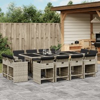  13 Piece Garden Dining Set with Cushions Light Grey Poly Rattan