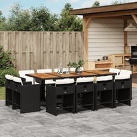  13 Piece Garden Dining Set with Cushions Black Poly Rattan