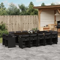 15 Piece Garden Dining Set with Cushions Black Poly Rattan