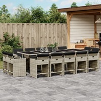  15 Piece Garden Dining Set with Cushions Light Grey Poly Rattan
