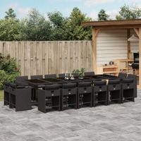  17 Piece Garden Dining Set with Cushions Black Poly Rattan