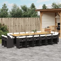  17 Piece Garden Dining Set with Cushions Black Poly Rattan
