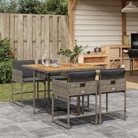  5 Piece Garden Dining Set with Cushions Grey Poly Rattan