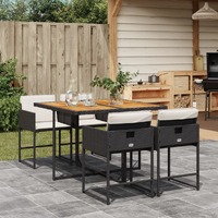  5 Piece Garden Dining Set with Cushions Black Poly Rattan