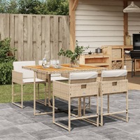  5 Piece Garden Dining Set with Cushions Beige Poly Rattan