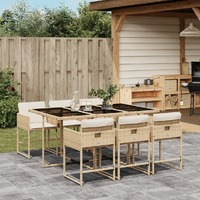  7 Piece Garden Dining Set with Cushions Beige Poly Rattan