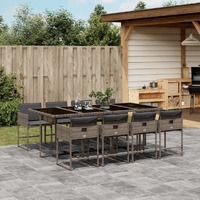  9 Piece Garden Dining Set with Cushions Grey Poly Rattan