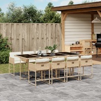  9 Piece Garden Dining Set with Cushions Beige Poly Rattan