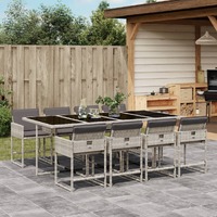  9 Piece Garden Dining Set with Cushions Light Grey Poly Rattan