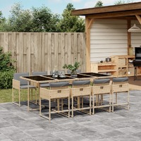  9 Piece Garden Dining Set with Cushions Mix Beige Poly Rattan
