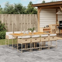  9 Piece Garden Dining Set with Cushions Beige Poly Rattan