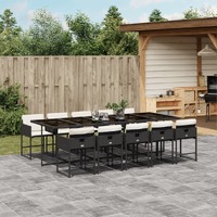  11 Piece Garden Dining Set with Cushions Black Poly Rattan