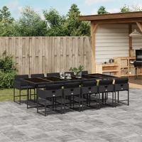  11 Piece Garden Dining Set with Cushions Black Poly Rattan