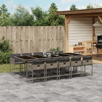  11 Piece Garden Dining Set with Cushions Grey Poly Rattan