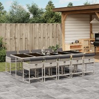  11 Piece Garden Dining Set with Cushions Light Grey Poly Rattan