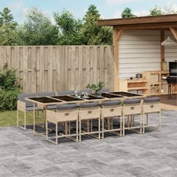  11 Piece Garden Dining Set with Cushions Mix Beige Poly Rattan