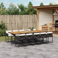 11 Piece Garden Dining Set with Cushions Black Poly Rattan